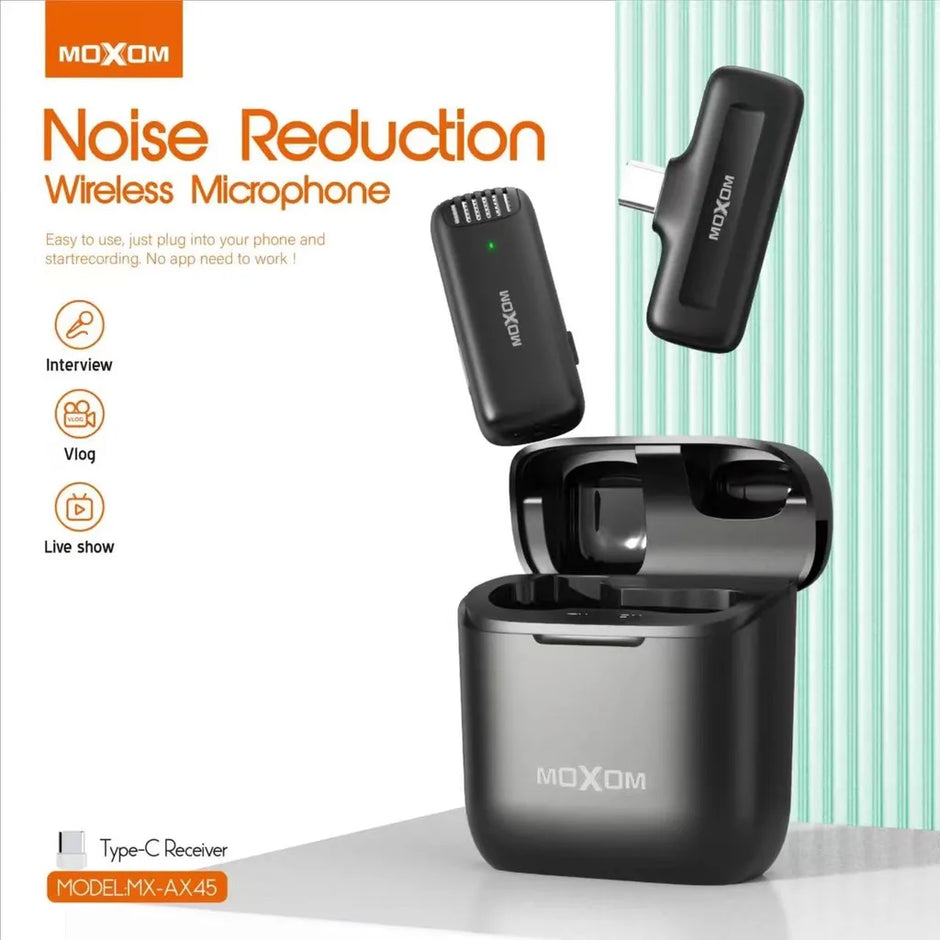 MOXOM Noise Reduction Type-C Wireless Microphone for Live Shows, Vlogs, and Interviews