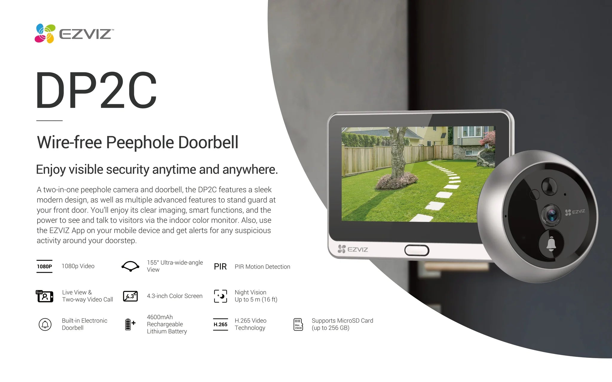 EZVIZ DP2C wire-free smart peephole doorbell and camera