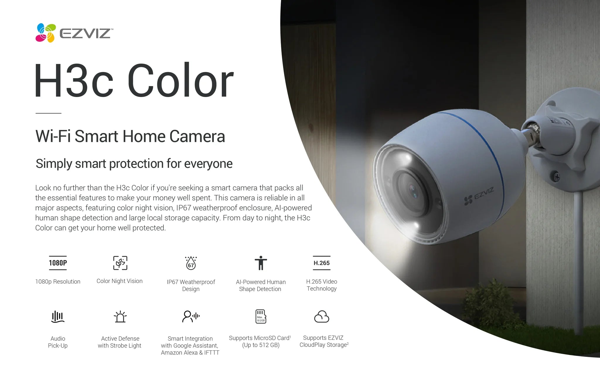EZVIZ H3c  FHD outdoor smart Ai camera with full color night vision