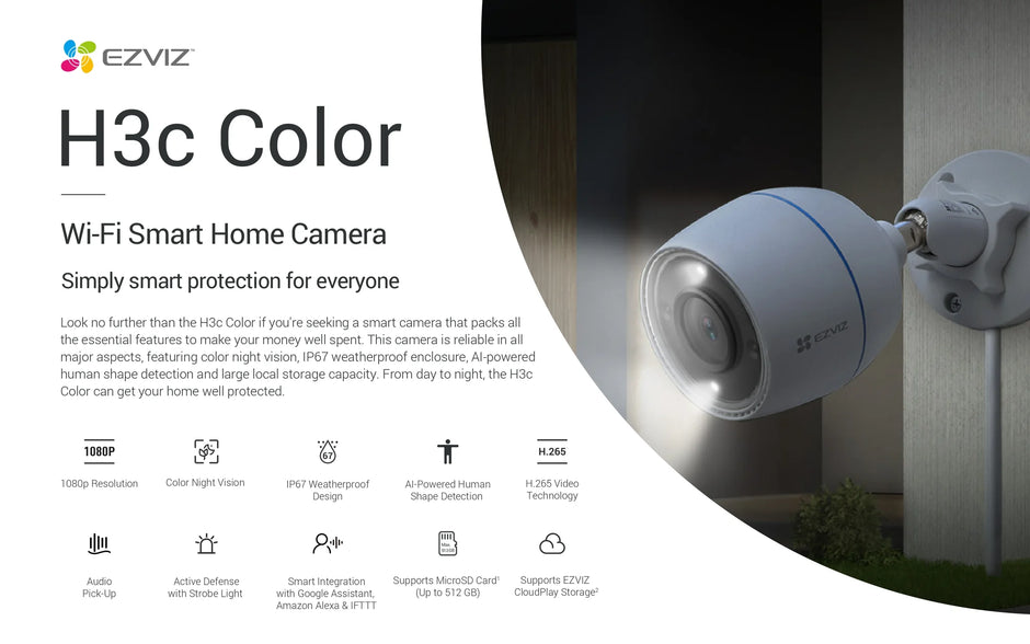 EZVIZ H3c  FHD outdoor smart Ai camera with full color night vision