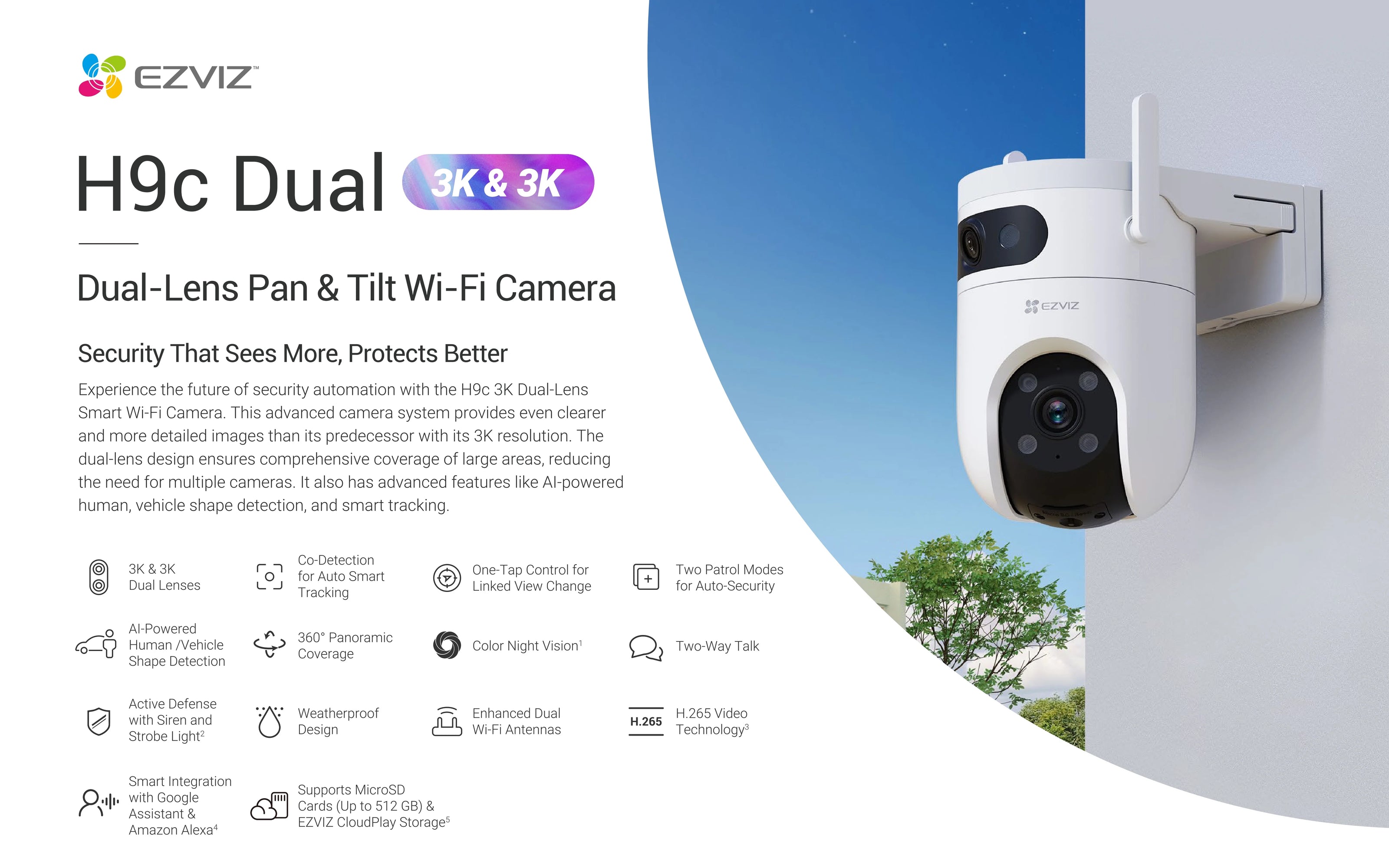 EZVIZ H9C Smart Ai outdoor camera full color night vision QHD 5mpx resolution