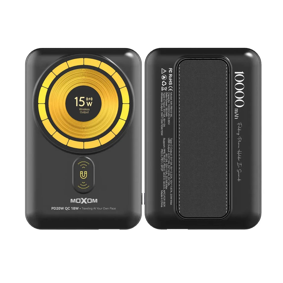 MOXOM 10000mAh PD20W SCP22.5W with LED Indicator and Magnetic 15W Wireless Output Power Bank Type-C + USB - Black