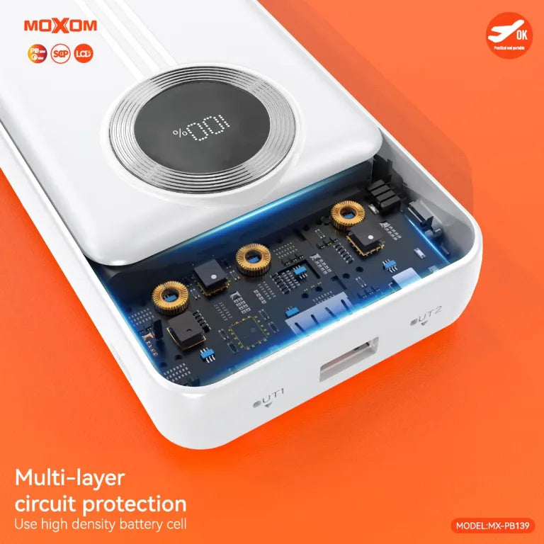 MOXOM 20000mAh PD20W SCP22.5W Power Bank - Black