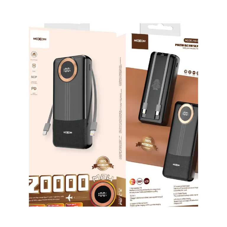 MOXOM 20000mAh PD20W SCP22.5W Power Bank - Black