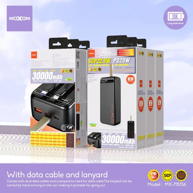 MOXOM 30000mAh PD20W SCP22.5W Power Bank