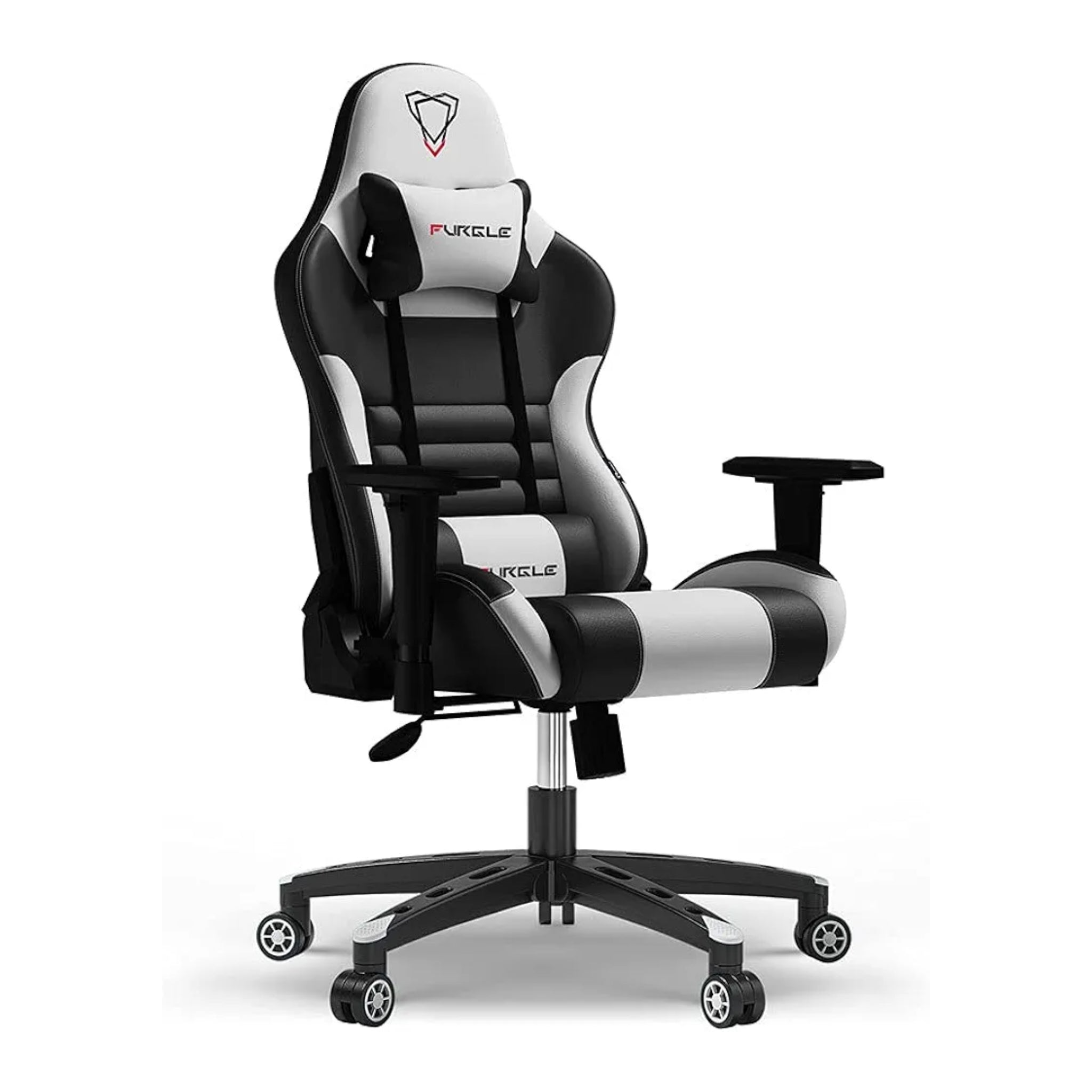 Furgle Gaming Chair, Racing Style High-Back Office Chair with Adjustable Armrests, PU Leather Ergonomic Video Game Chair with Headrest and Lumbar Support, Rocking Mode - Black/white