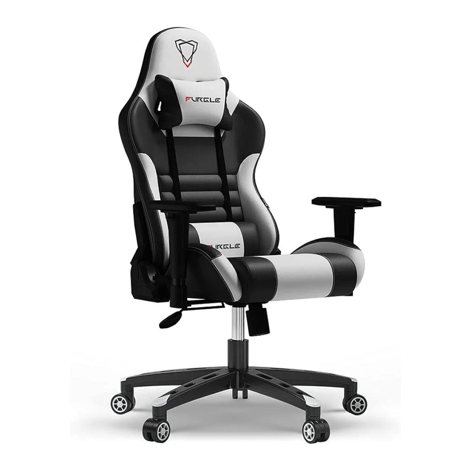 Furgle Gaming Chair, Racing Style High-Back Office Chair with Adjustable Armrests, PU Leather Ergonomic Video Game Chair with Headrest and Lumbar Support, Rocking Mode - Black/white