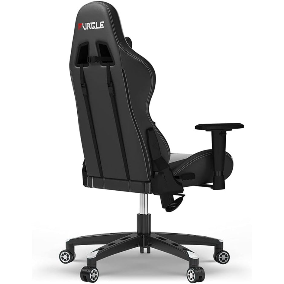 Furgle Gaming Chair, Racing Style High-Back Office Chair with Adjustable Armrests, PU Leather Ergonomic Video Game Chair with Headrest and Lumbar Support, Rocking Mode - Black/White