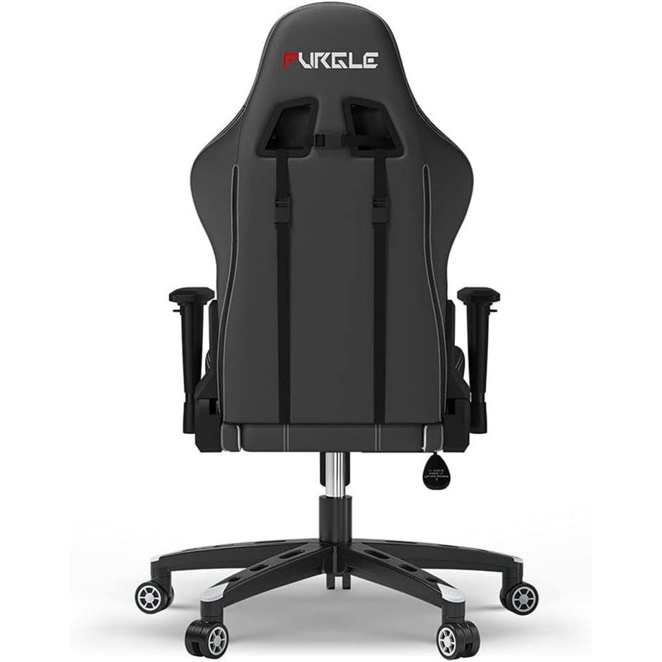 Furgle Gaming Chair, Racing Style High-Back Office Chair with Adjustable Armrests, PU Leather Ergonomic Video Game Chair with Headrest and Lumbar Support, Rocking Mode - Black/White