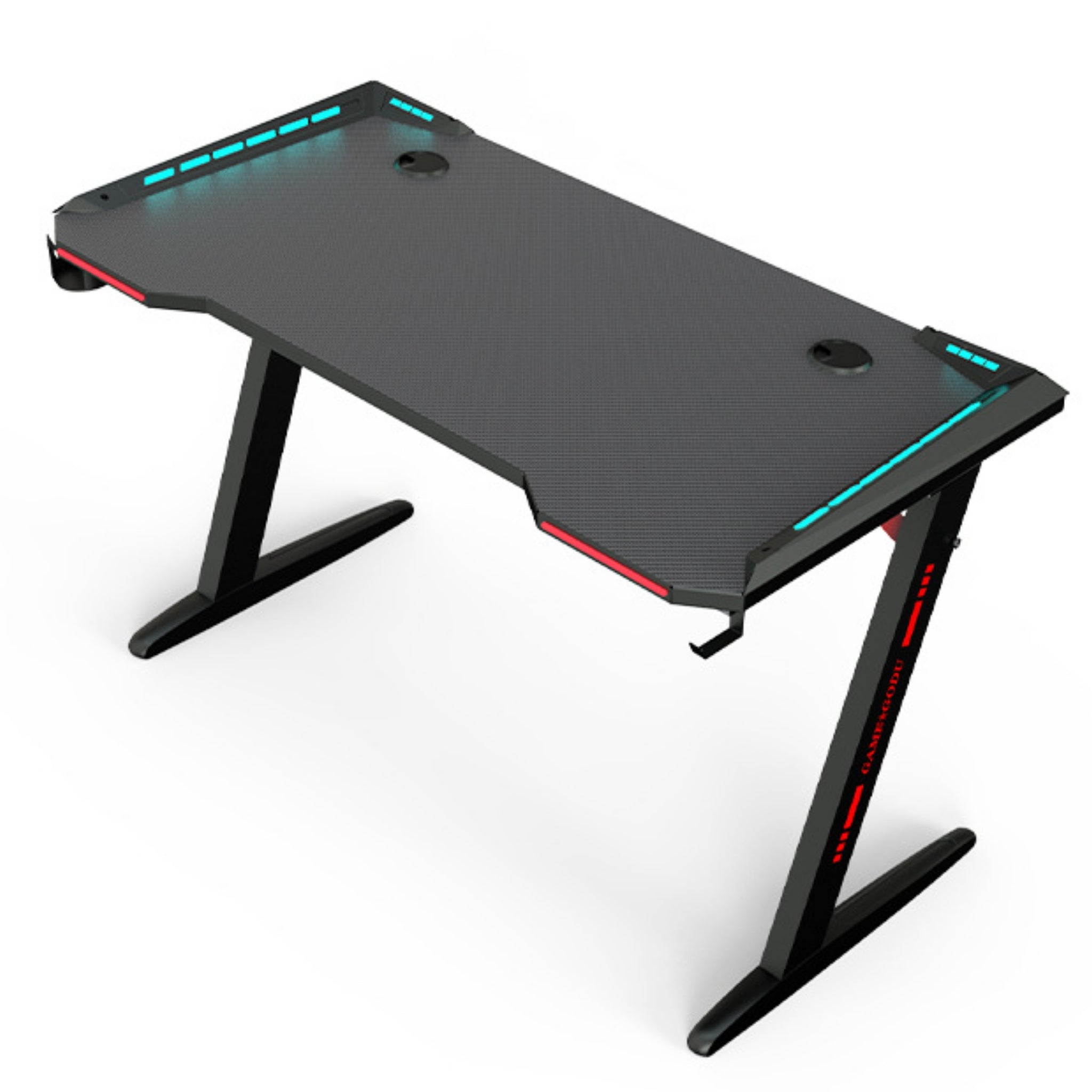 Gaming desk with cup and headset holder