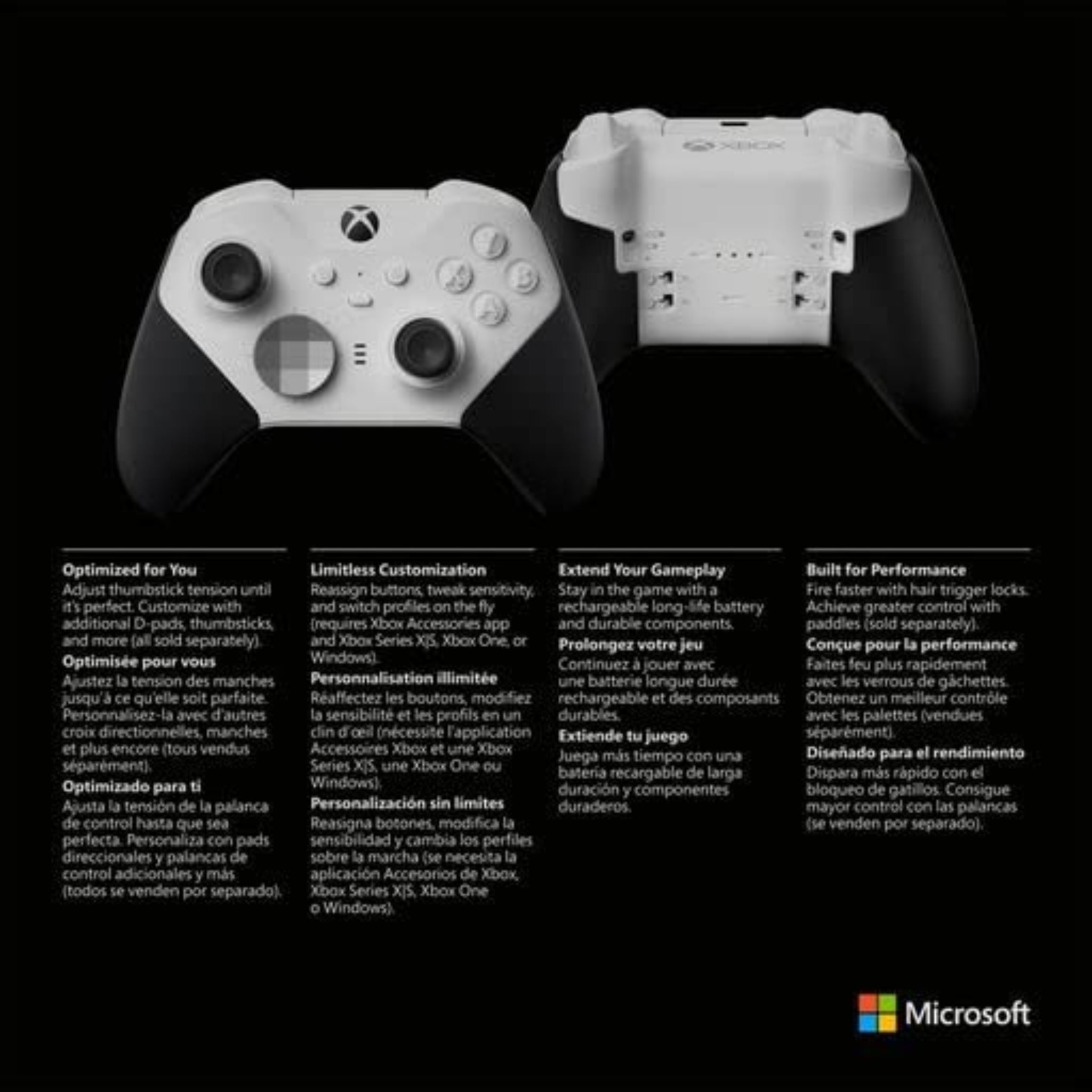 Xbox Elite Wireless Controller Series 2 Core – White - Xbox Series X|S, Xbox One, Windows PC, Android, and iOS