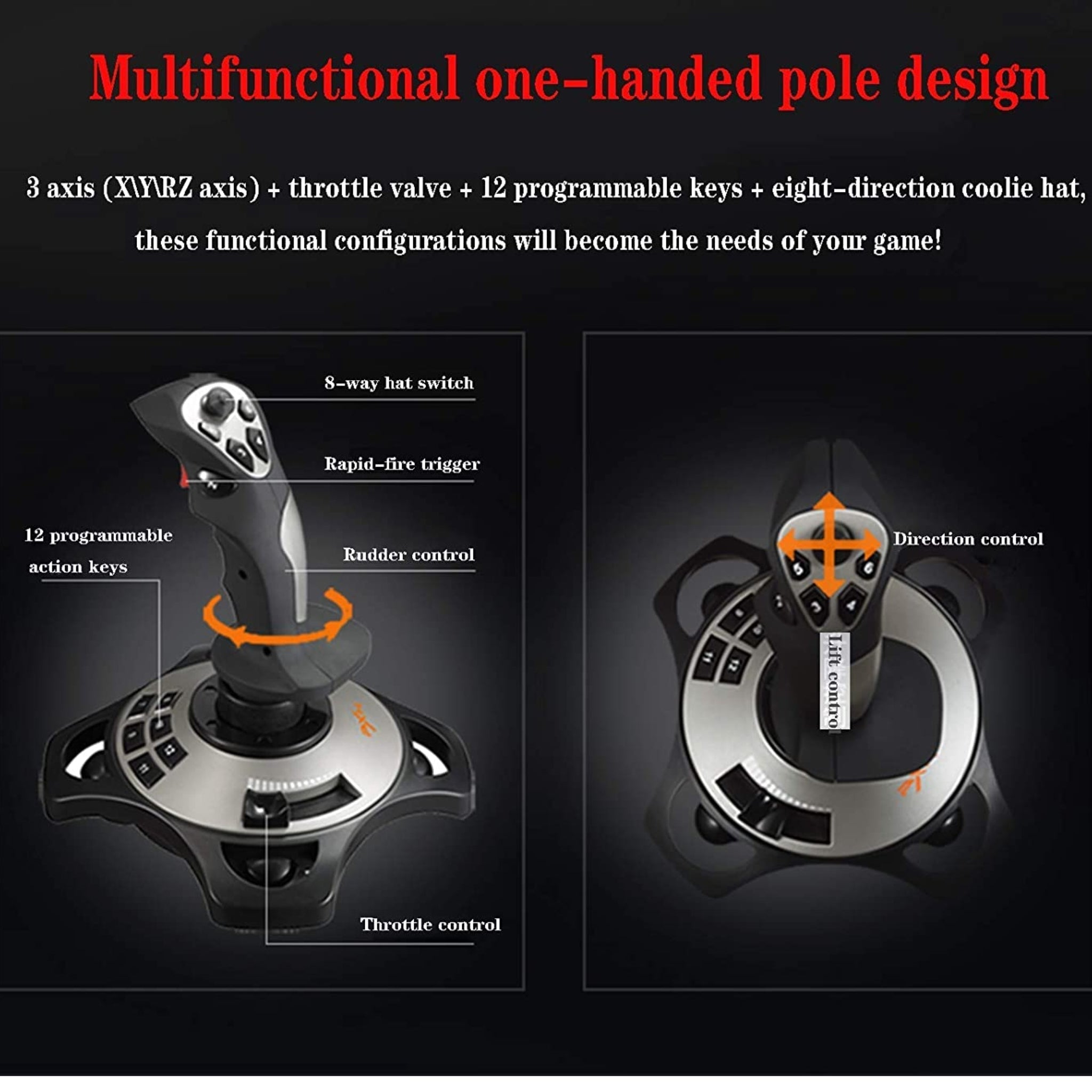 PXN 2113 Pro Flight Simulator Joystick with Vibration Function and Throttle  for Windows PC
