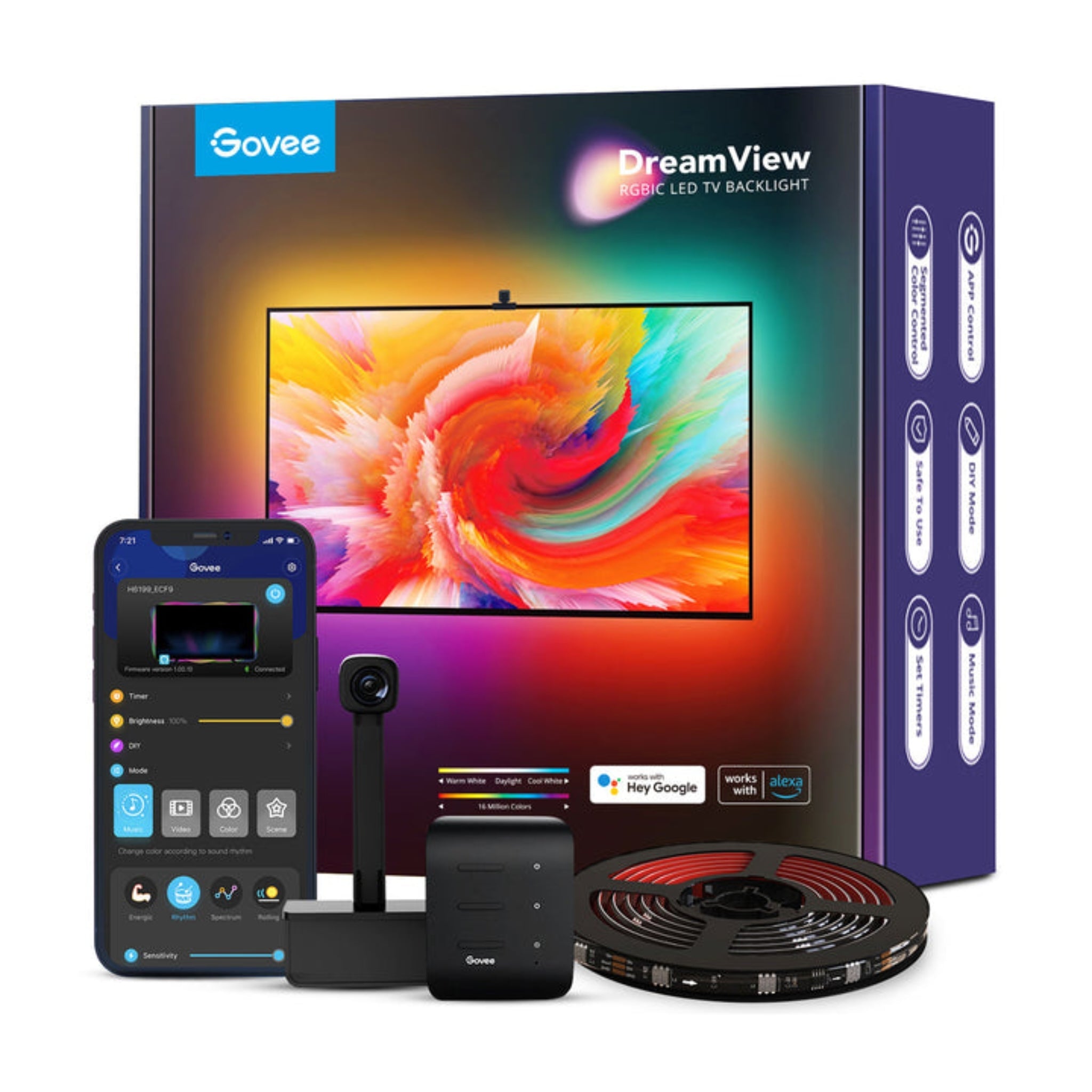 Govee Envisual TV LED Backlights with Camera, DreamView T1 RGBIC Wi-Fi TV Backlights for 55-65 inch TVs