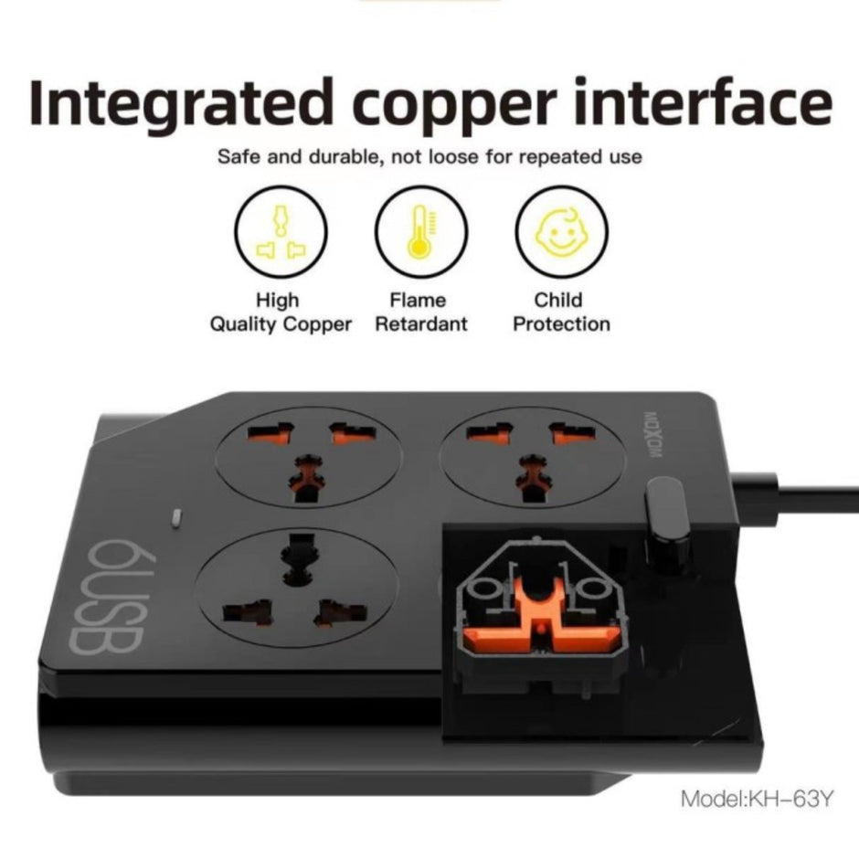 Moxom KH-63Y Extension Lead With USB 6 Ports