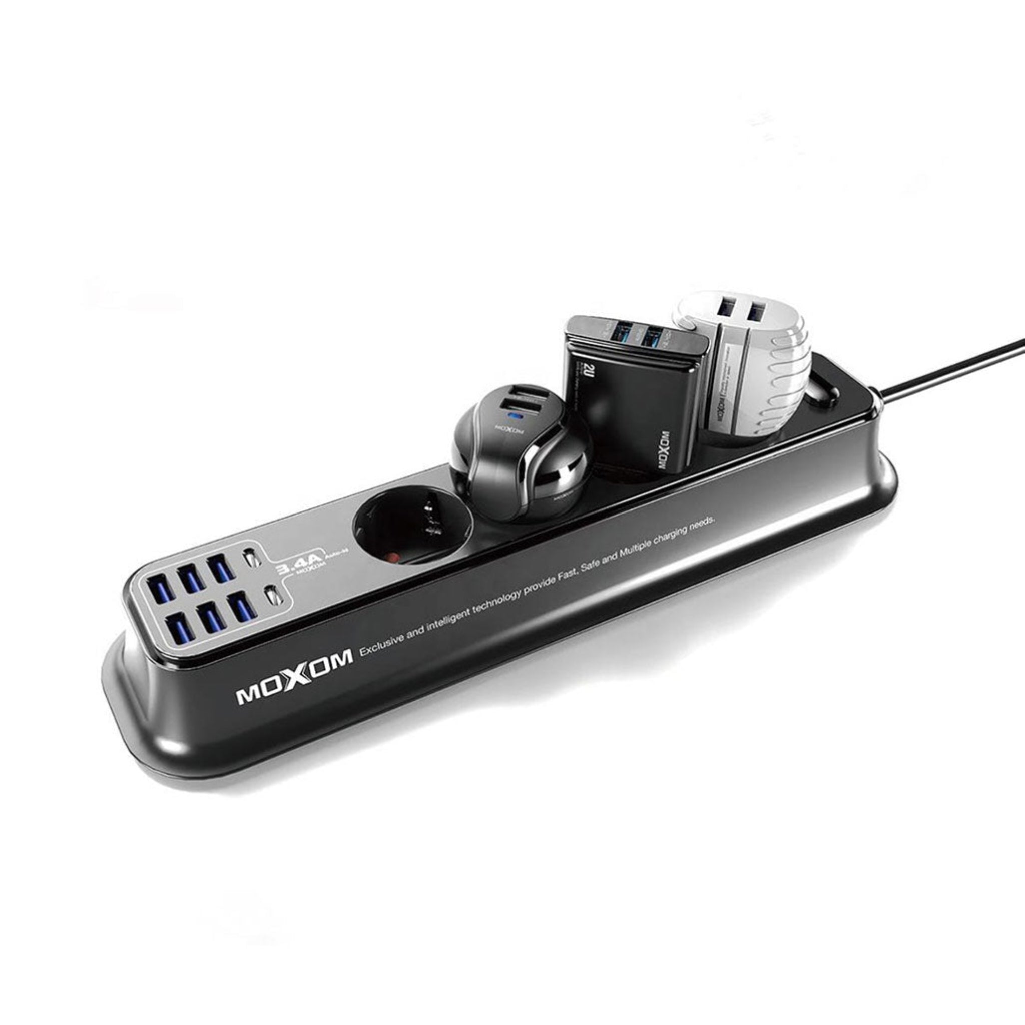 Moxom MX-ST05 Safety power strip with 4 Sockets & 8 USB Ports(6x USB, 2x USB Type-C)