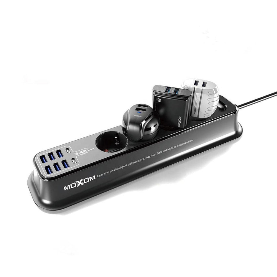Moxom MX-ST05 Safety power strip with 4 Sockets & 8 USB Ports(6x USB, 2x USB Type-C)