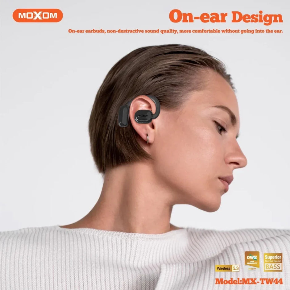 MOXOM MX-TW44 OWS OPEN AIR CONDUCTION ON EAR TWS WIRELESS V5.3 BLUETOOTH EARPHONES EARBUDS - Black