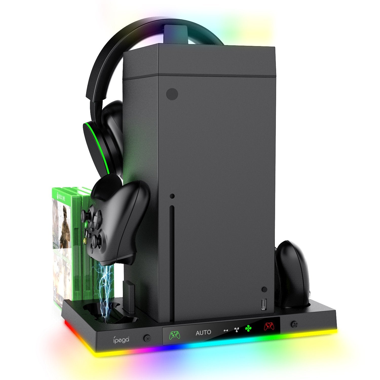 iPega  Xbox Series X Multi-function RGB Vertical Stand with Charging Dock, Cooling  Fan, RGB Light Strip; Game Storage &  Headphone Stand - PG-XBX024S