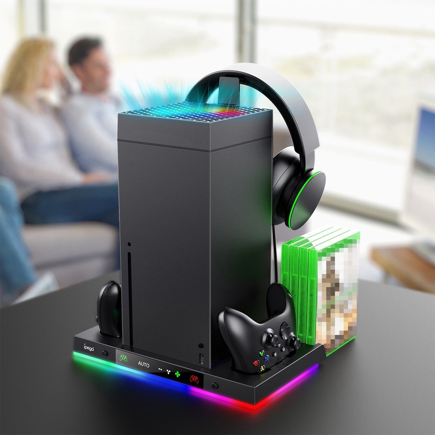 iPega  Xbox Series X Multi-function RGB Vertical Stand with Charging Dock, Cooling  Fan, RGB Light Strip; Game Storage &  Headphone Stand - PG-XBX024S