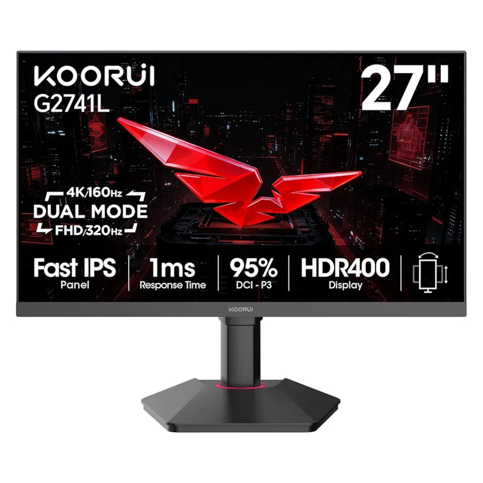 KOORUI G2741L 27" Dual Mode Gaming Monitor, 4K UHD 160Hz & FHD 320Hz, Fast IPS, 95% DCI-P3, HDR400, HDMI 2.1/DP 1.4, VESA Gaming Monitor