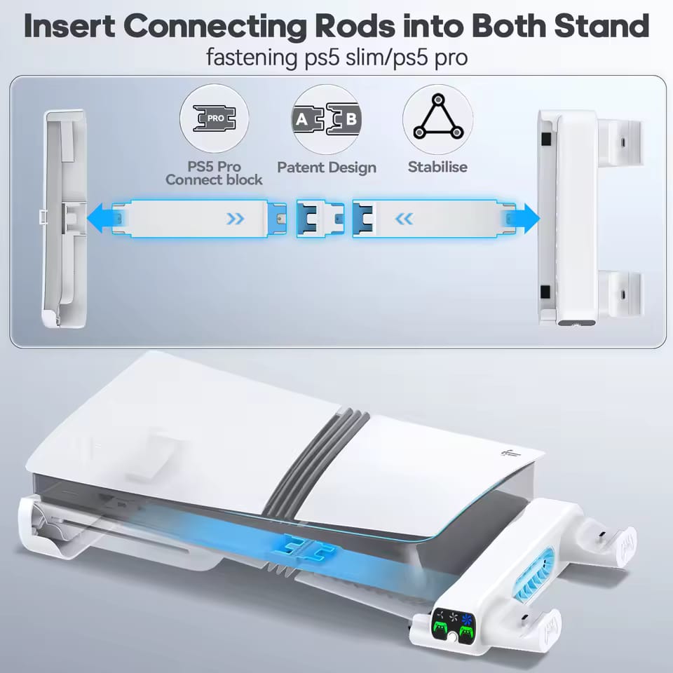 Horizontal Cooling Stand and Charging Station for PS5 Pro, & PS5 Slim Disc/Digital Edition