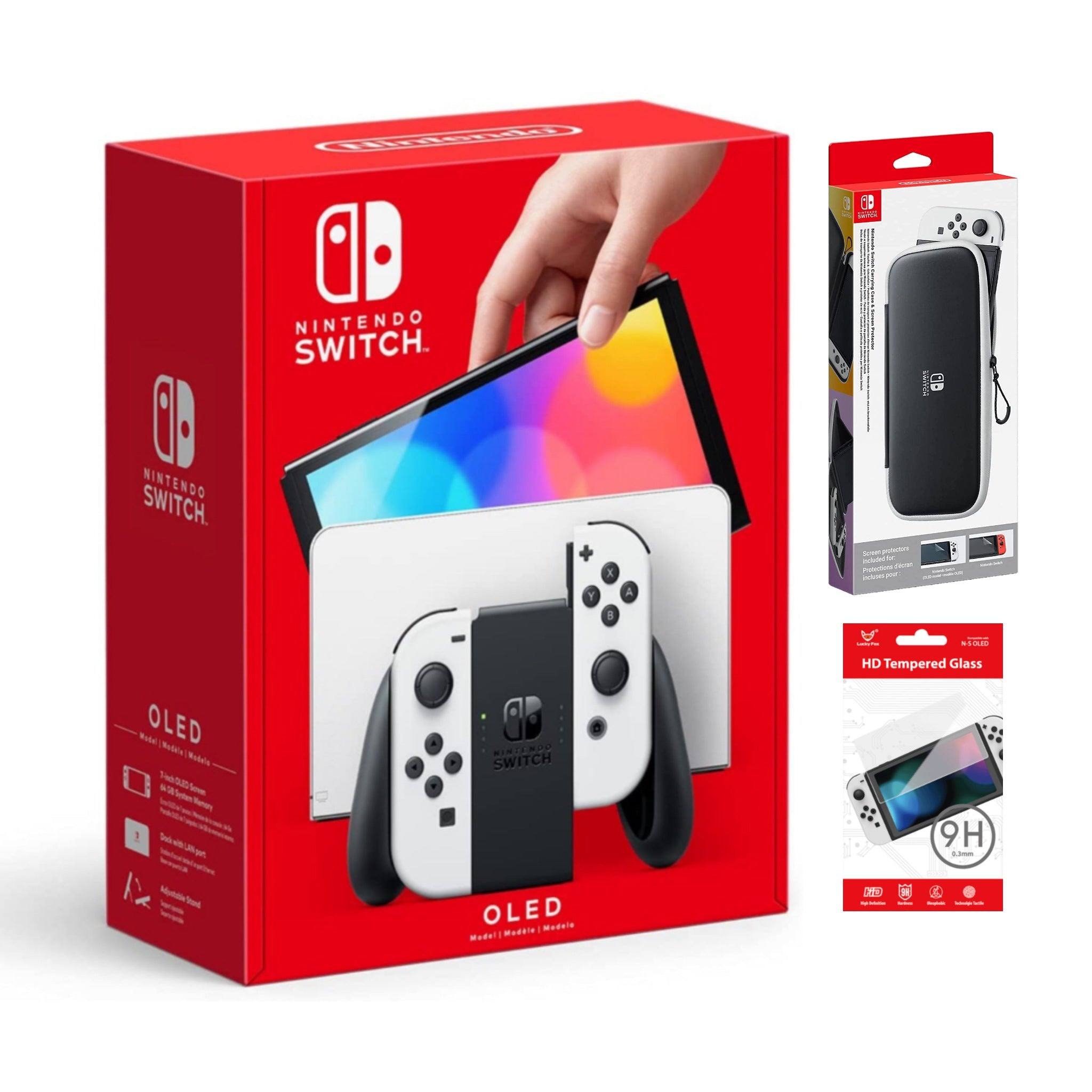 Nintendo Switch OLED Model Console - White Joy-Con with Free Case & Screen Protector