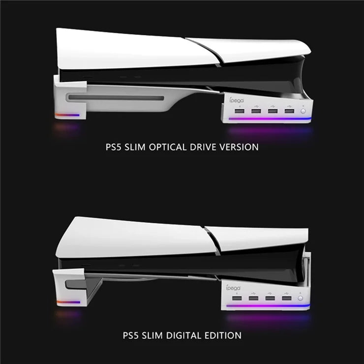 IPEGA RGB Horizontal Stand with 4 USB Ports  for PS5 Slim & PS5 Pro - PG-P5S021