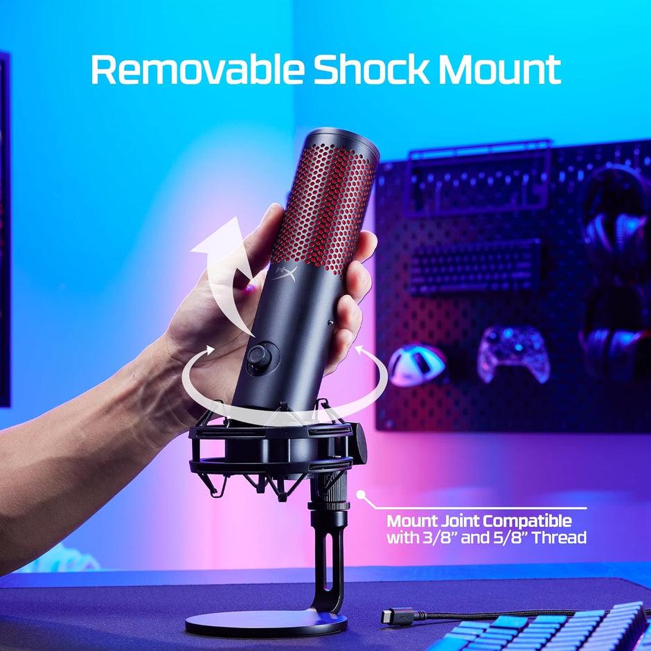 HyperX QuadCast 2 – USB Microphone for Gaming, Streaming and Podcasting, with On-Board Controls, LED Lighting, Removable Shock Mount, PC, Mac, PS5, PS4, USB-C - Black