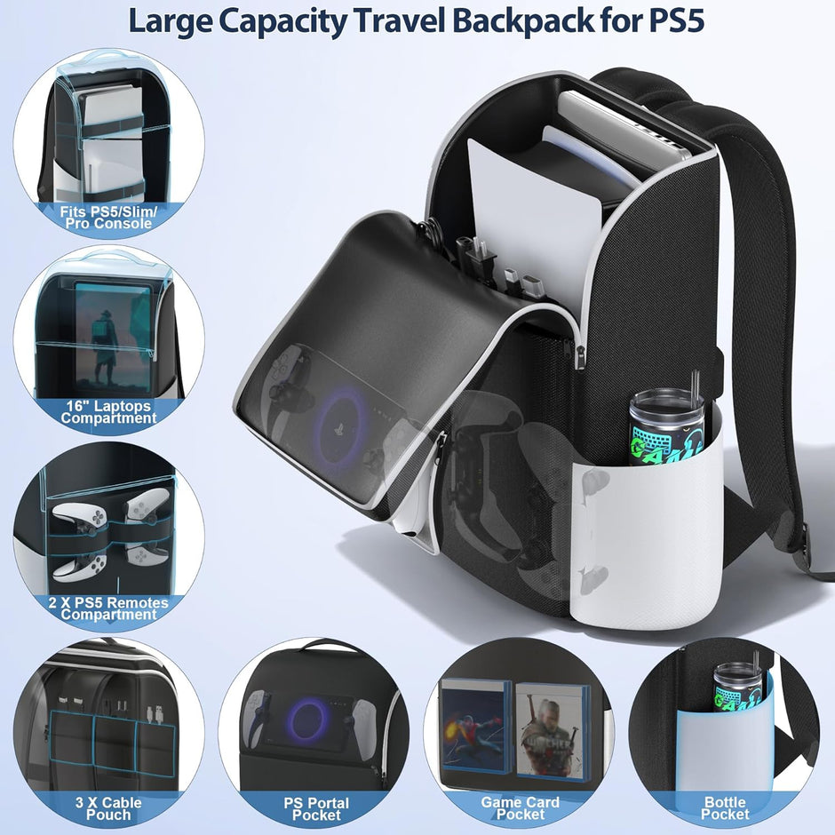 Backpack,Travel Bag with Full Protection & Large Capacity Storag For All PS5 Models Fat, Slim & Pto