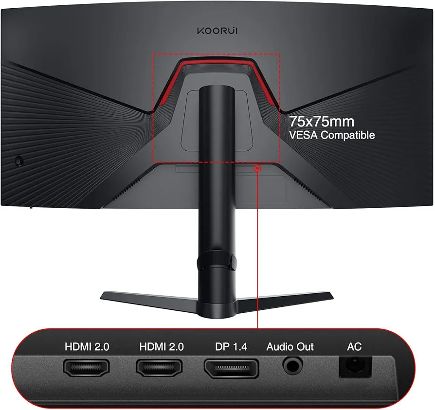 KOORUI 34E6UC 34 -inch Curved Ultrawide WQHD 3440×1440 180Hz 1000R- PIP/PBP, 1ms(MPRT), HDR400 Gaming Monitor