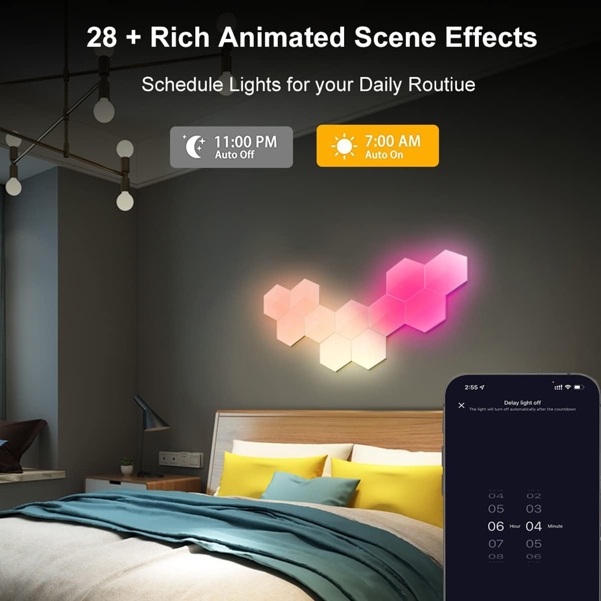 Hexagon Lights with Remote, RGB LED Wall Lights, Smart DIY App Control/ Music Sync for Game Room Decor - 6 pcs