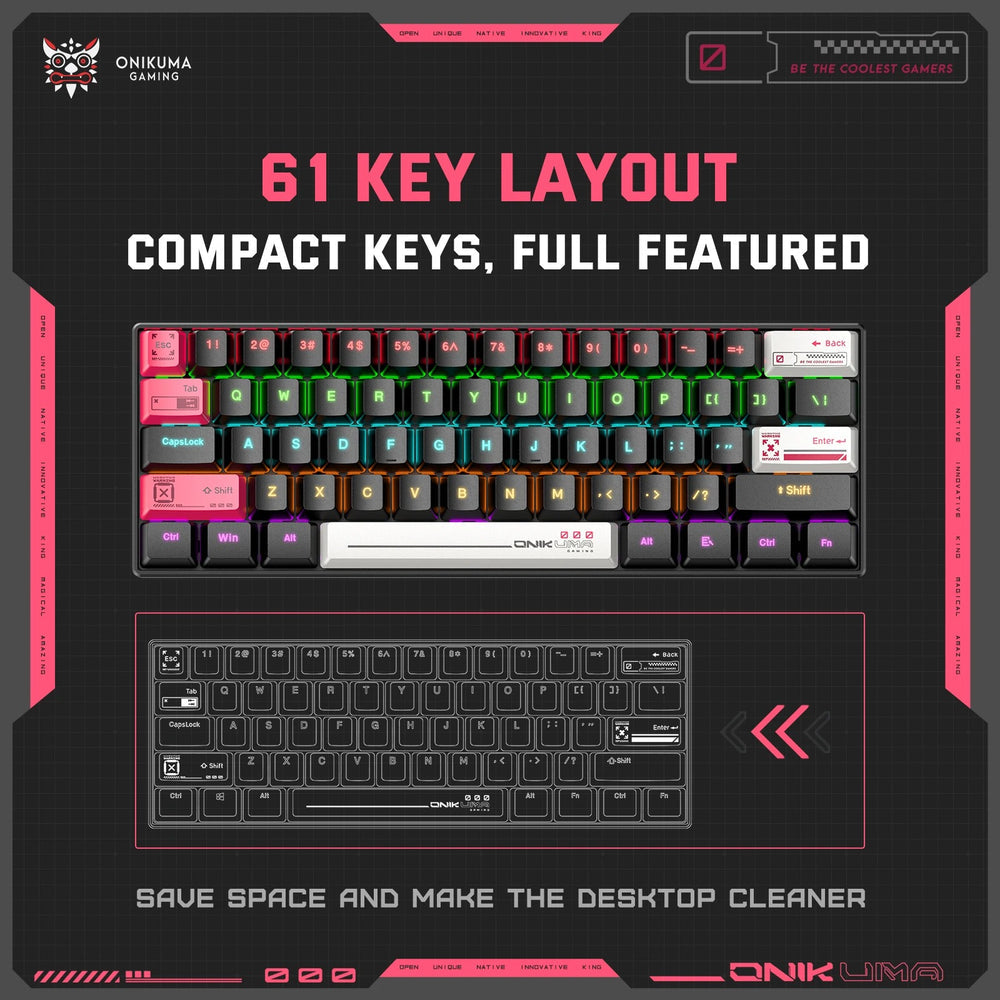 Onikuma G55 61-Keys RGB Wired Mechanical Gaming Keyboard Black (Tea Axis Switch)