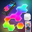 Hexagon Lights with Remote, RGB LED Wall Lights, Smart DIY App Control/ Music Sync for Game Room Decor - 6 pcs
