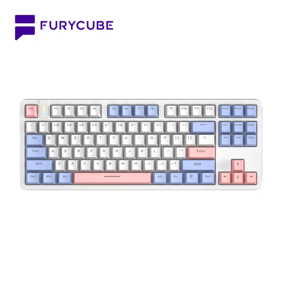 RYCUBE G87 87-Key Hot-Swap Mechanical Gaming Keyboard - Wired Gaming with Rainbow RGB Lighting - PBT Keycaps - Lite Gasket Design - Silver Switch