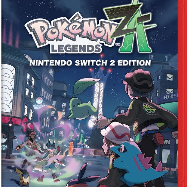 Pokémon Legends A – Nintendo Switch 2 Edition packaging with characters and cityscape.