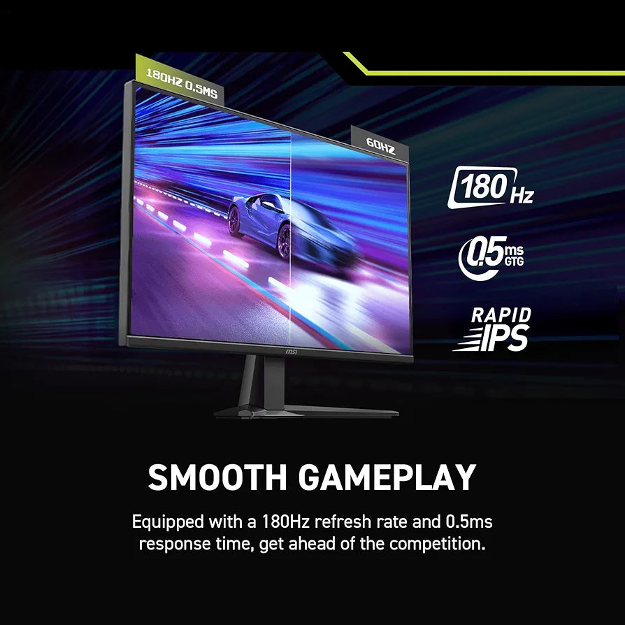 msi MAG 275QF 27 inch 2K Gaming Monitor, 2560 x 1440 (QHD), AMD FreeSync, 0.5ms, 180Hz, HDR Ready, HDMI, DP Port, Tilt Adjustable