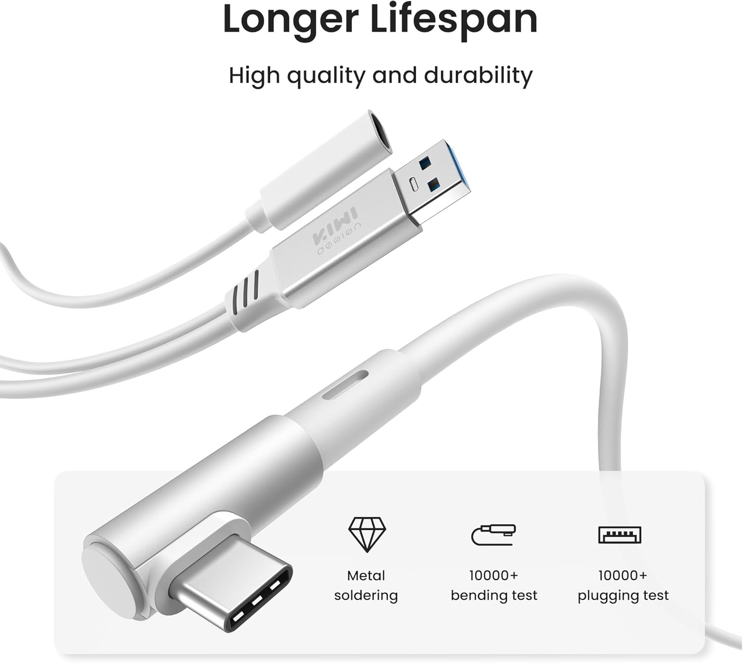 KIWI design Link Cable with Charging 16FT Compatible with Meta Quest 3S/3/2/Pro/Pico 4 Accessories and PC/SteamVR, USB 3.0 to USB C Link Cable with 5Gbps Super Speed for Extended Gameplay