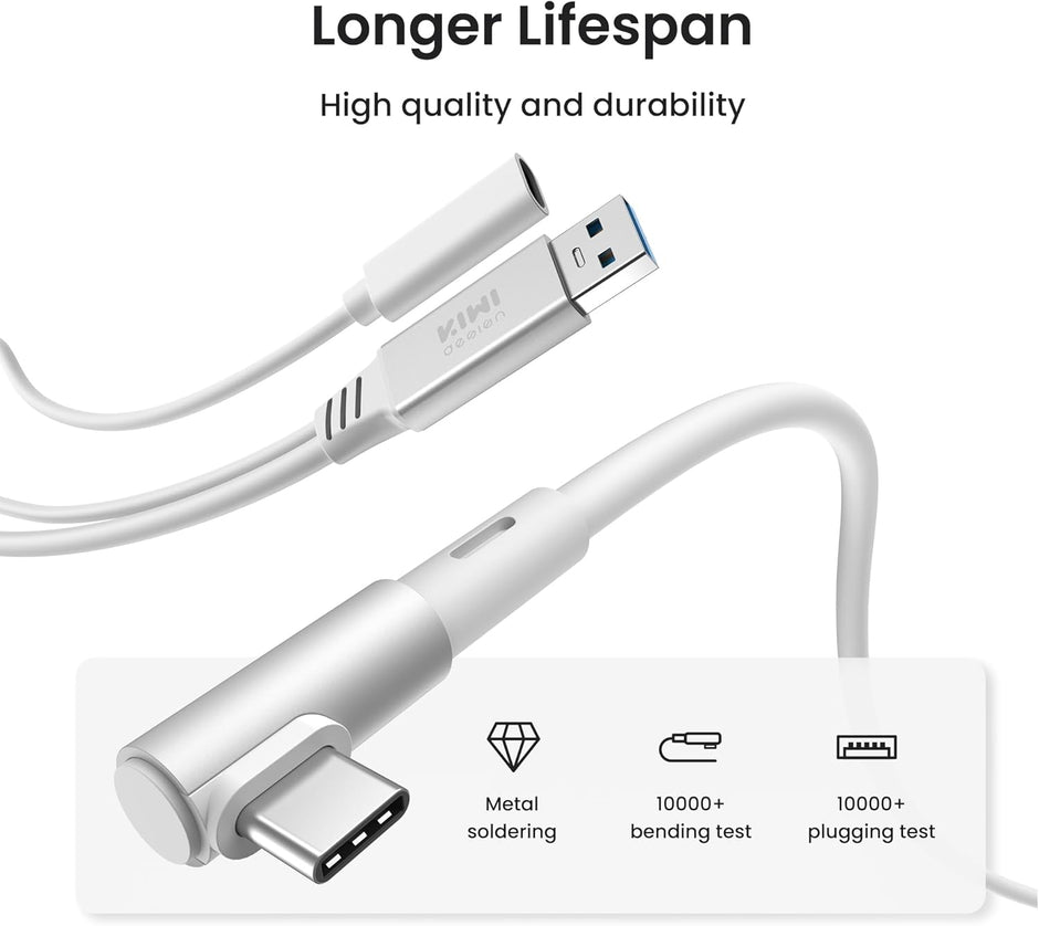 KIWI design Link Cable with Charging 16FT Compatible with Meta Quest 3S/3/2/Pro/Pico 4 Accessories and PC/SteamVR, USB 3.0 to USB C Link Cable with 5Gbps Super Speed for Extended Gameplay