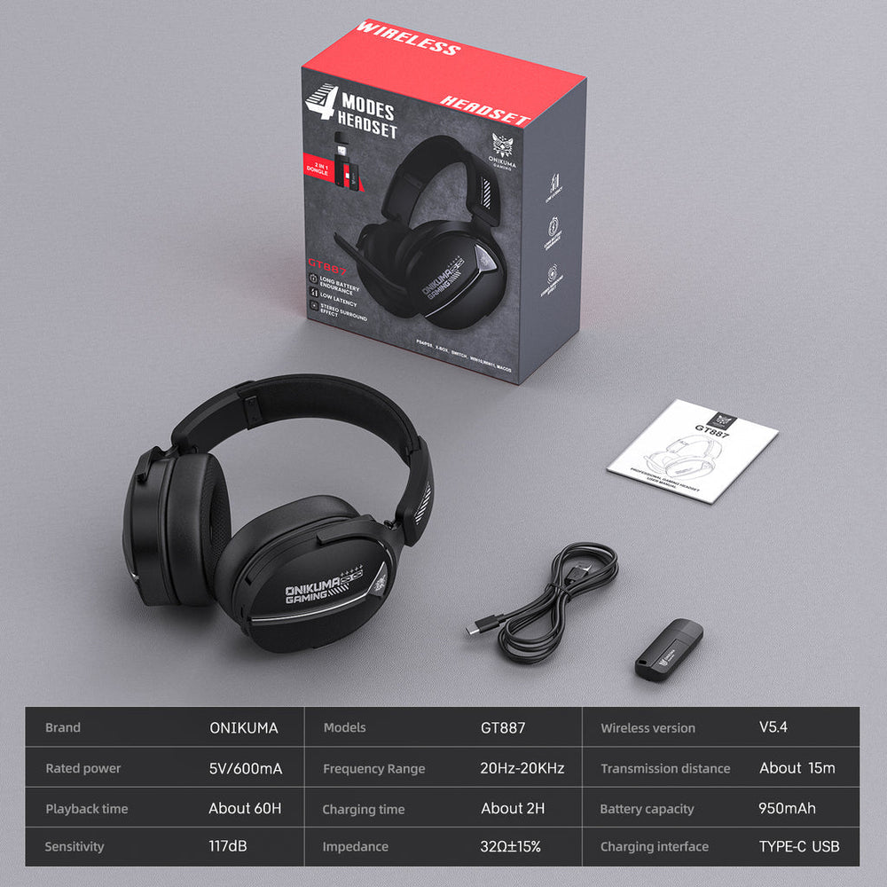 Onikuma GT887 4-Mode Gaming Headset with Microphone - Black