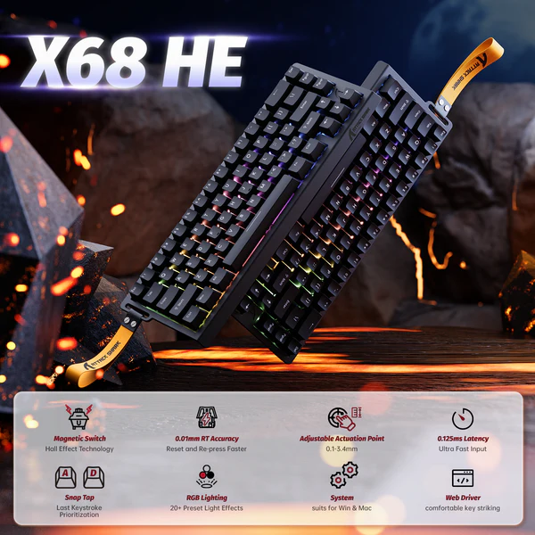 ATTACK SHARK X68 HE Rapid Trigger Keyboard with Magnetic Switch - Black