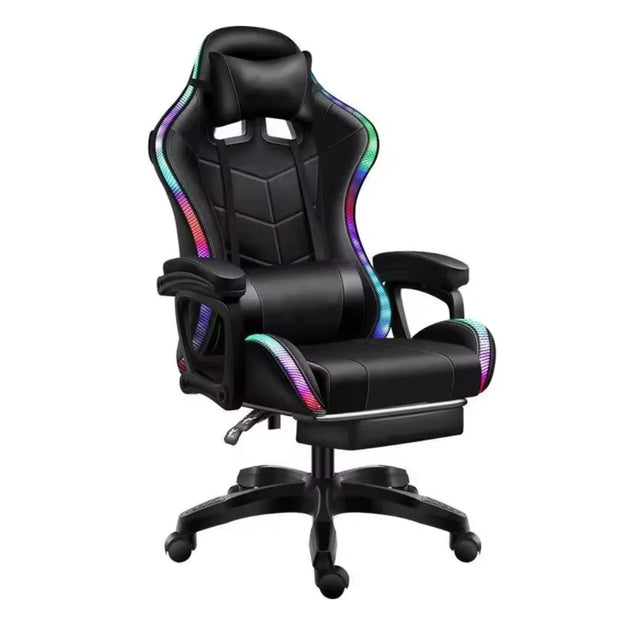 East Seat Gaming Chair with RGB Lights, Footrest & Built-in Speakers - Black