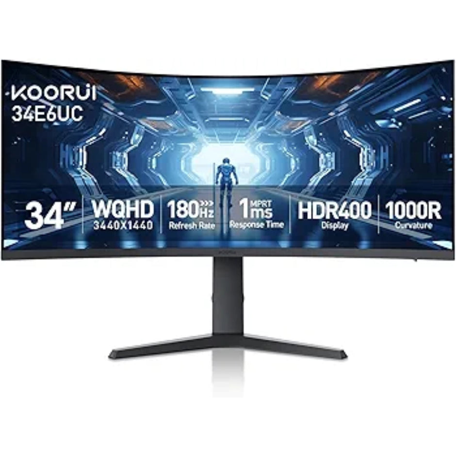 KOORUI 34E6UC 34 -inch Curved Ultrawide WQHD 3440×1440 180Hz 1000R- PIP/PBP, 1ms(MPRT), HDR400 Gaming Monitor