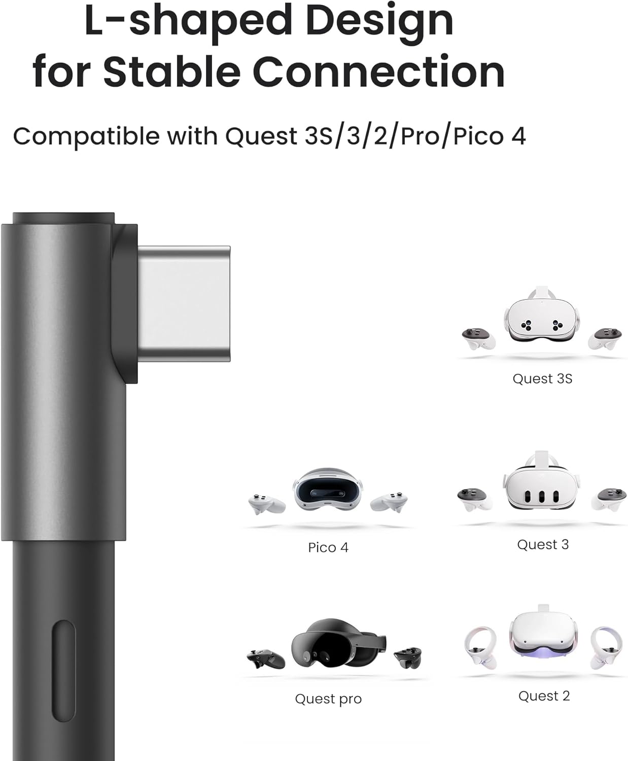 KIWI design Link Cable with Charging 16FT Compatible with Meta Quest 3S/3/2/Pro/Pico 4 Accessories and PC/SteamVR, USB 3.0 to USB C Link Cable with 5Gbps Super Speed for Extended Gameplay