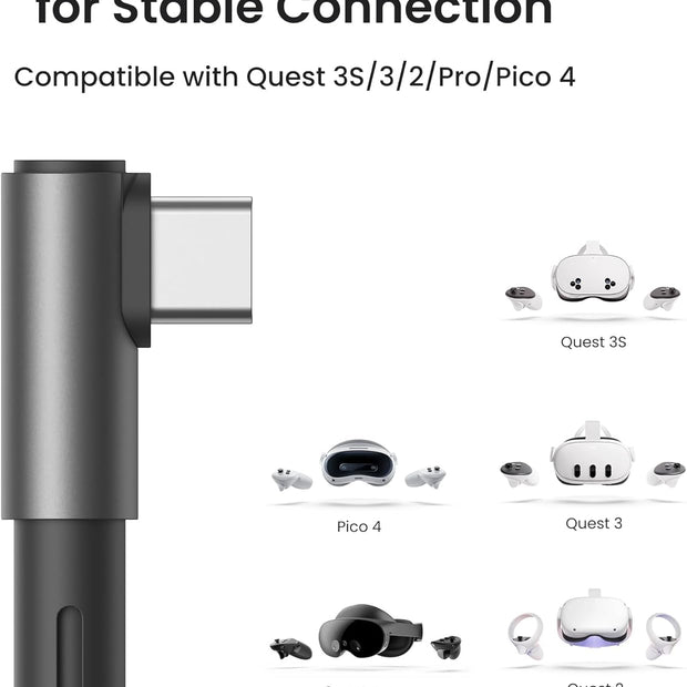 KIWI design Link Cable with Charging 16FT Compatible with Meta Quest 3S/3/2/Pro/Pico 4 Accessories and PC/SteamVR, USB 3.0 to USB C Link Cable with 5Gbps Super Speed for Extended Gameplay