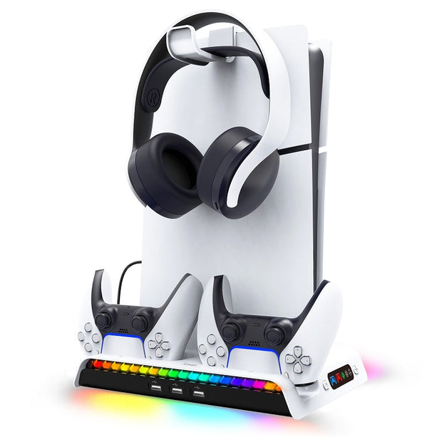 iPega  RGB Vertical Stand with Cooling Fan and Controller Charger For PS5 Slim & PS5 Pro - PG-P5S006