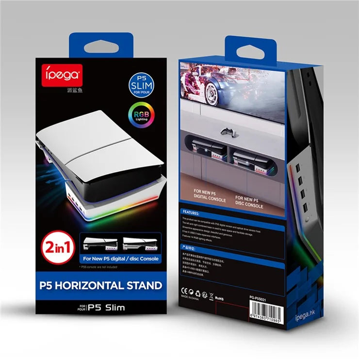 IPEGA RGB Horizontal Stand with 4 USB Ports  for PS5 Slim & PS5 Pro - PG-P5S021