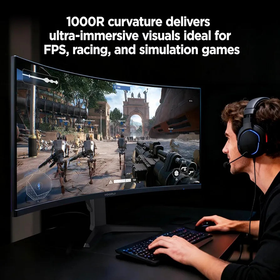 KOORUI 34E6UC 34 -inch Curved Ultrawide WQHD 3440×1440 180Hz 1000R- PIP/PBP, 1ms(MPRT), HDR400 Gaming Monitor