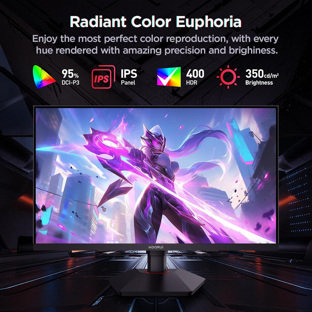 KOORUI G2722p 27 Inch 2K 200Hz QHD (2560 x 1440p) Fast IPS Screen, 1ms Response Time, HDR 400 Gaming Monitor