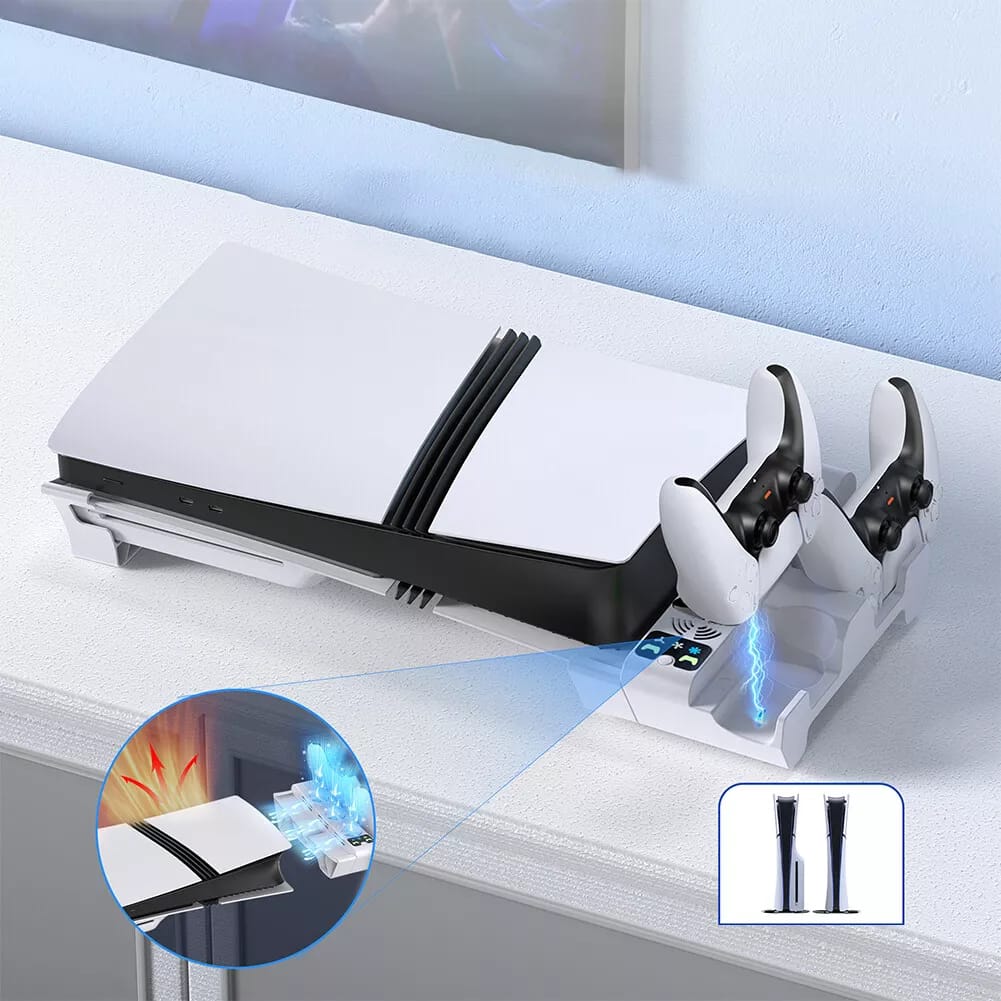 Horizontal Cooling Stand and Charging Station for PS5 Pro, & PS5 Slim Disc/Digital Edition
