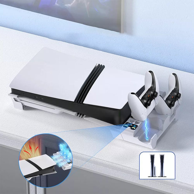 Horizontal Cooling Stand and Charging Station for PS5 Pro, & PS5 Slim Disc/Digital Edition